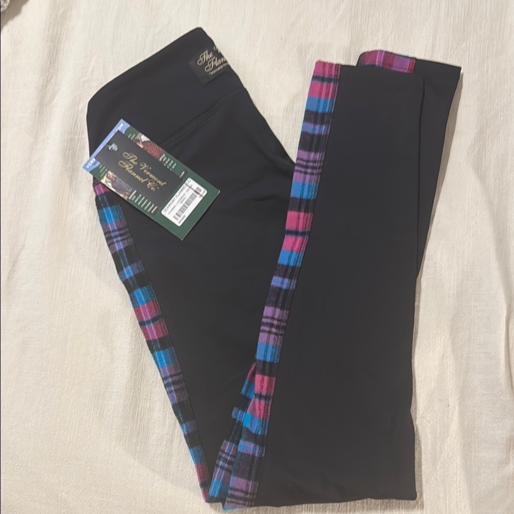 Black Leggings with Colorful Plaid Waistband